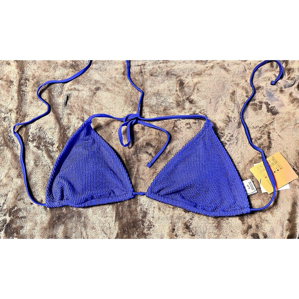 Shade‎ & Shore Royal Blue Smocked Crinkle Triangle Bikini Top XL 16 NWT